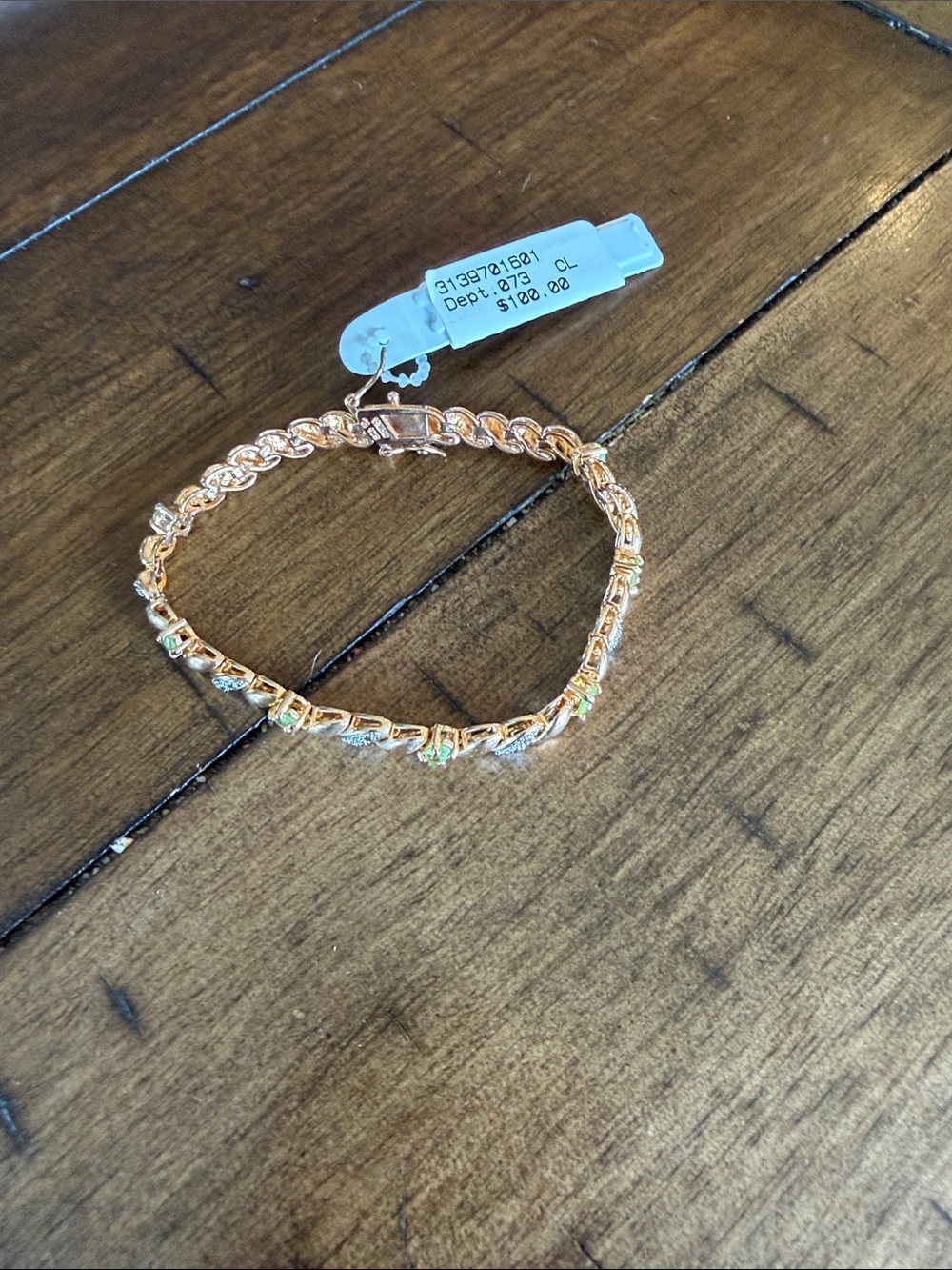 Source Unknown Gold-Tone Bracelet with Green Accent Stones